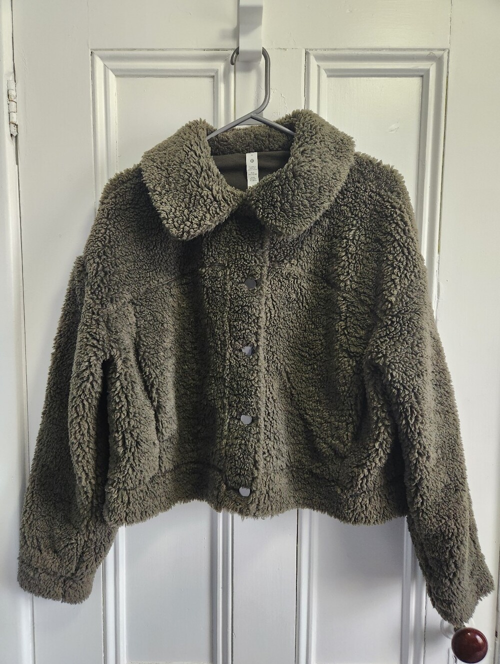 Lululemon Textured Fleece Button Jacket Dark Olive - Size 8